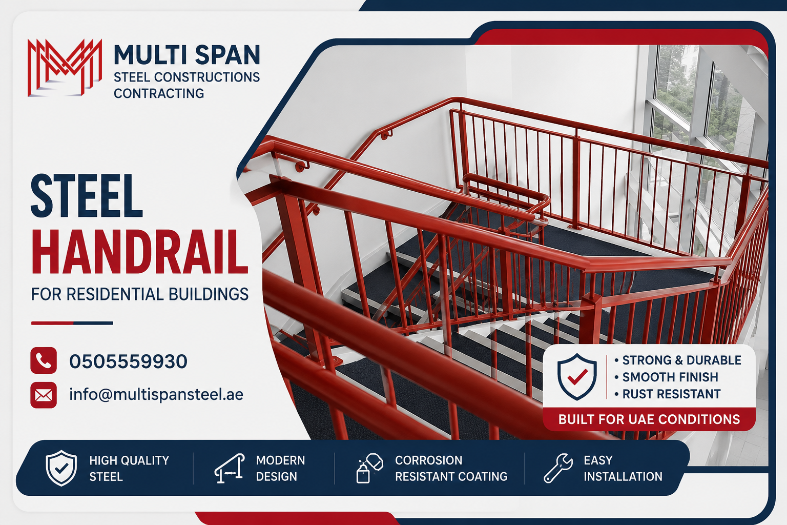 Steel handrail for residential buildings 1 Custom Steel Handrail for Residential Buildings UAE